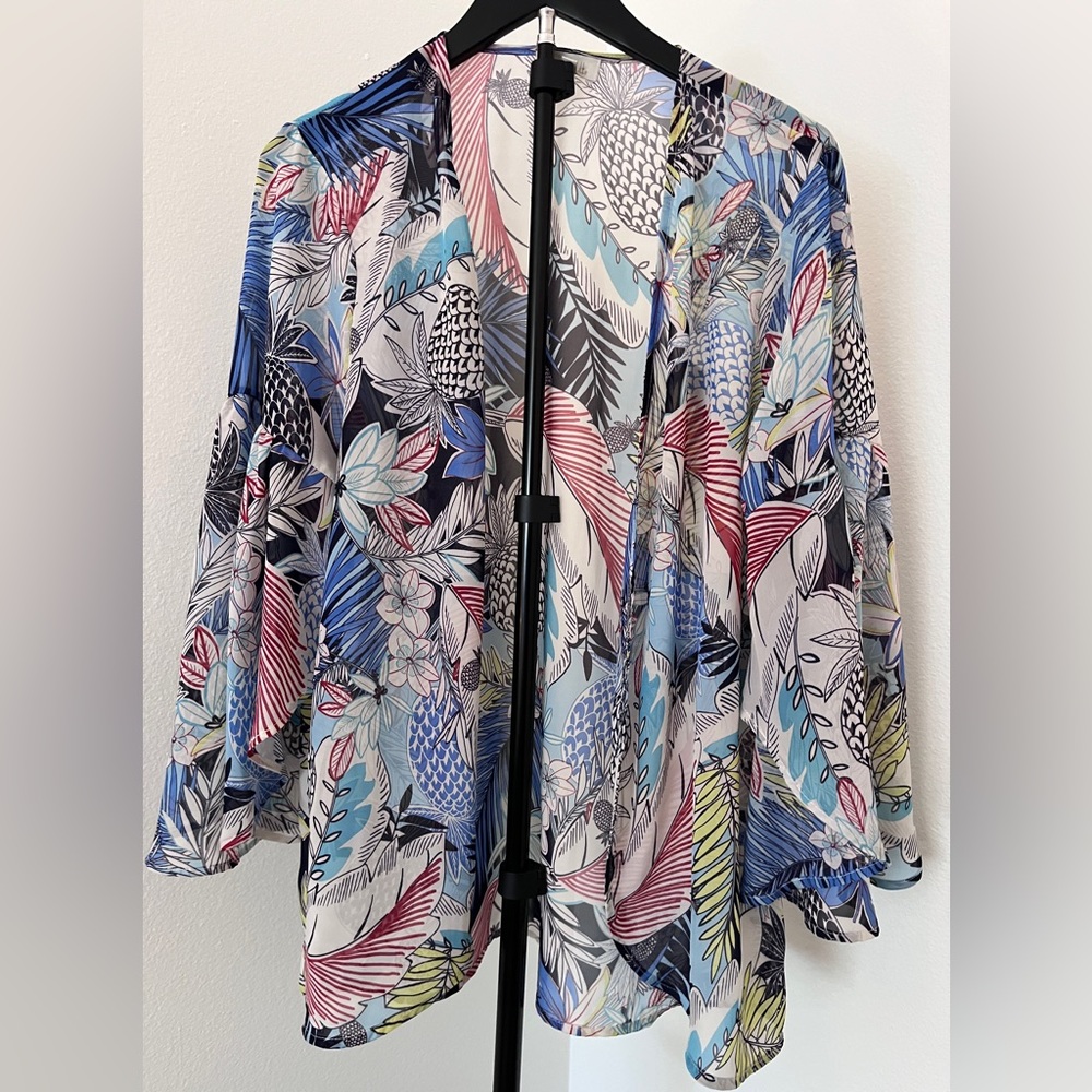 🌿 Chenault Tropical Kimono Cover Up XL | Bell Sleeve | Lightweight Layer